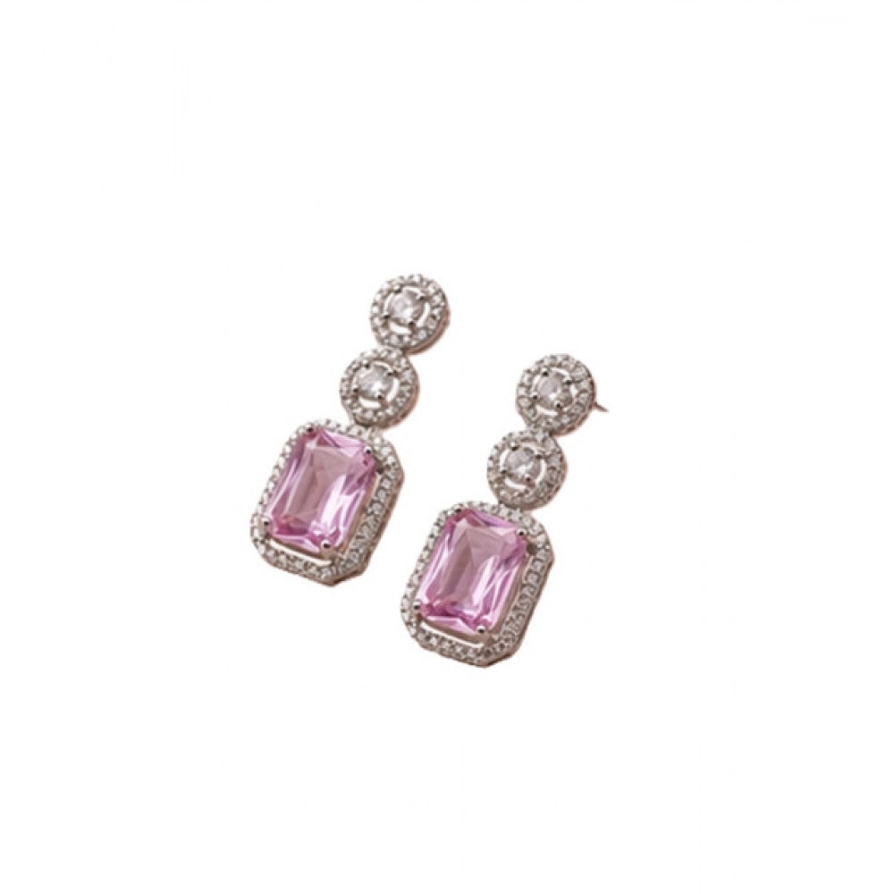 Pink brass silver-plated drop earrings for women, accessories for special occasions