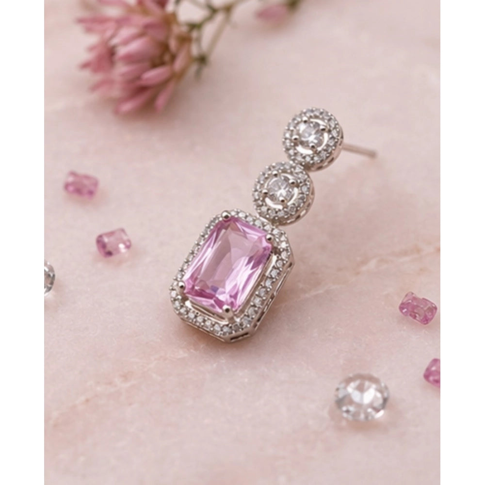 Pink brass silver plated drop earrings for women, wear with evening outfits