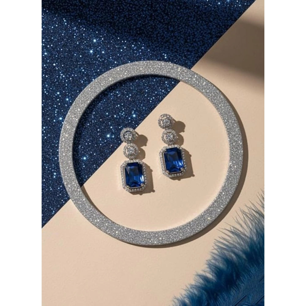 Blue brass silver plated drop earrings for women, keep dry and store after use