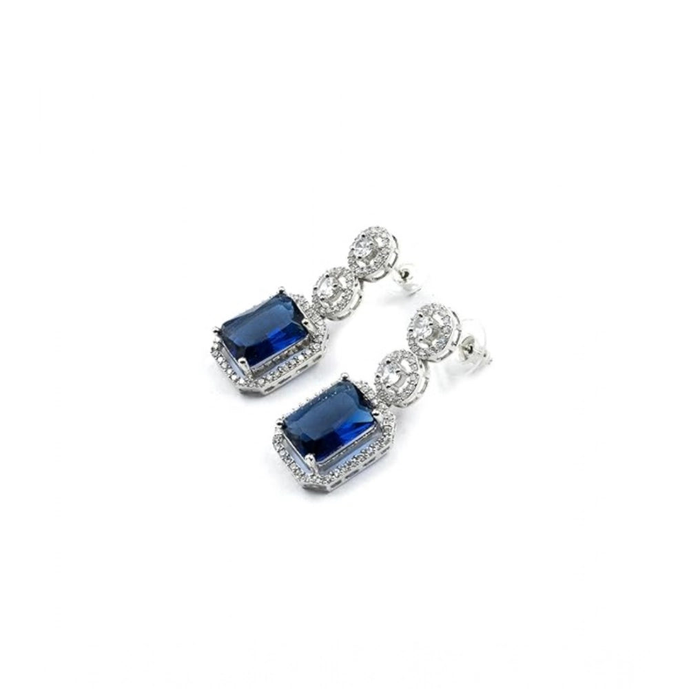 Blue brass silver plated drop earrings for women, perfect accessory for formal events