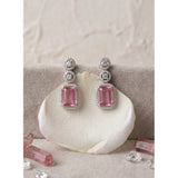 Women's pink brass silver plated drop earrings, elegant jewelry for accessorizing outfits