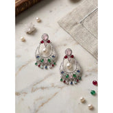 Multicolor brass silver plated chandbali earrings for women, intricate design on display