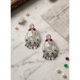 Multicolor brass silver plated chandbali earrings for women, intricate design on display