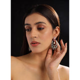 Multicolor brass silver plated chandbali earrings for women, jewelry accessory on display stand