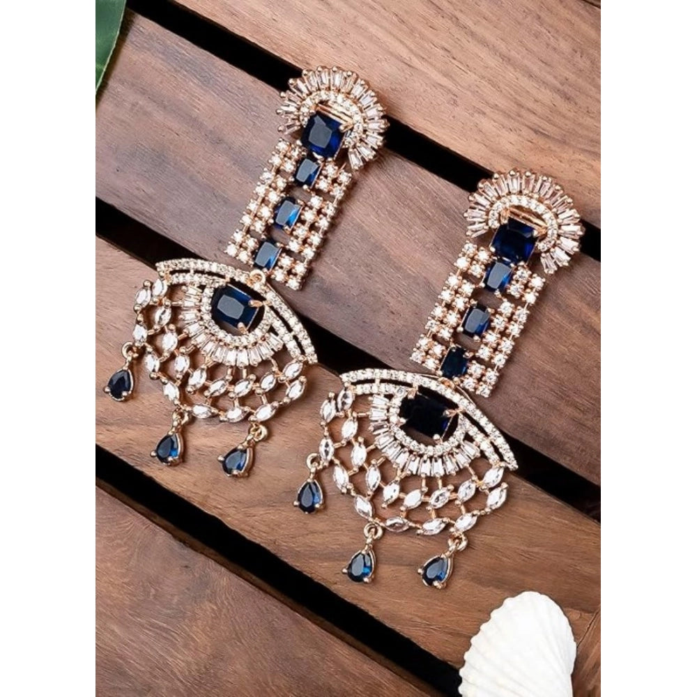 Blue brass silver plated drop earrings for women, keep dry and avoid chemicals
