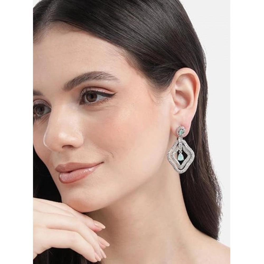 Women's turquoise brass silver plated drop earrings, keep dry for longevity