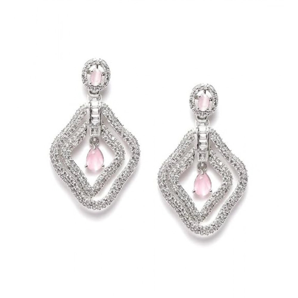 Women's pink brass silver plated drop earrings, wear with casual or formal outfits
