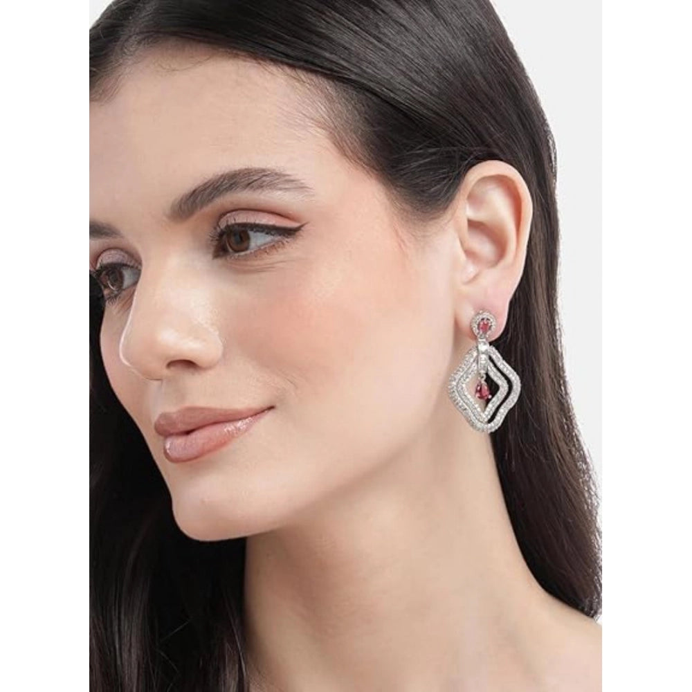 Women's brass silver-plated red drop earrings, elegant accessory for special occasions, keep dry and airtight