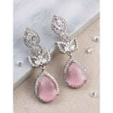 Women's pink brass silver plated drop earrings, stylish accessories for formal wear, keep dry and airtight