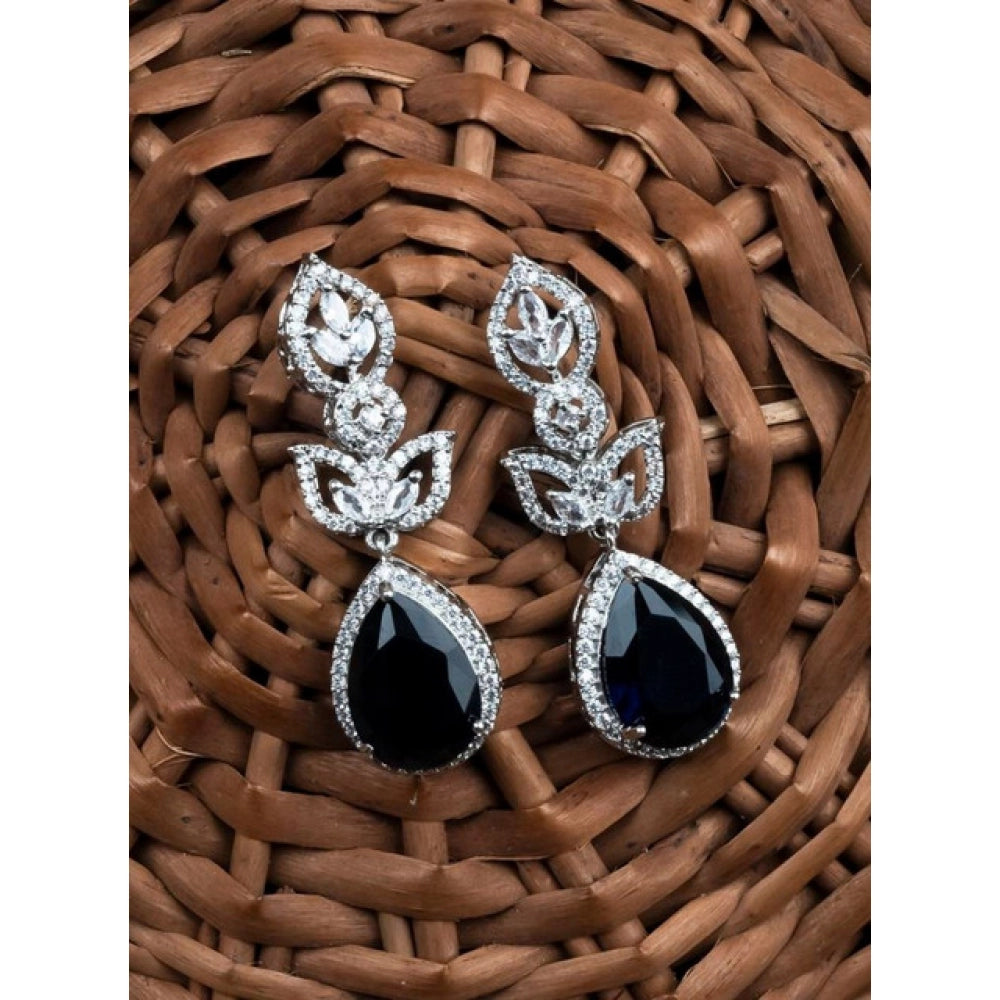 Blue brass silver-plated drop earrings for women, ideal for accessories collection, keep dry after use