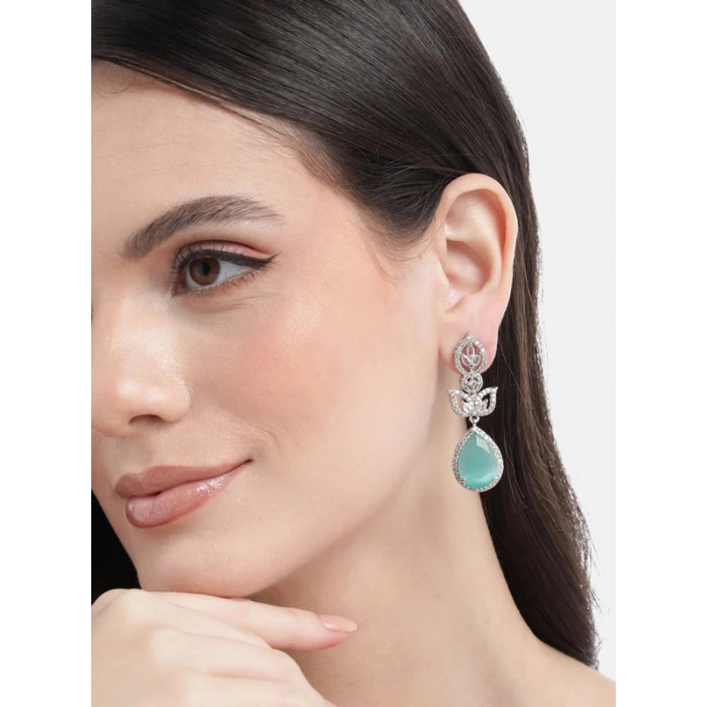Turquoise brass silver-plated drop earrings for women, jewelry accessory