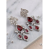 Red brass silver plated drop earrings, elegant accessory for women's jewelry collection