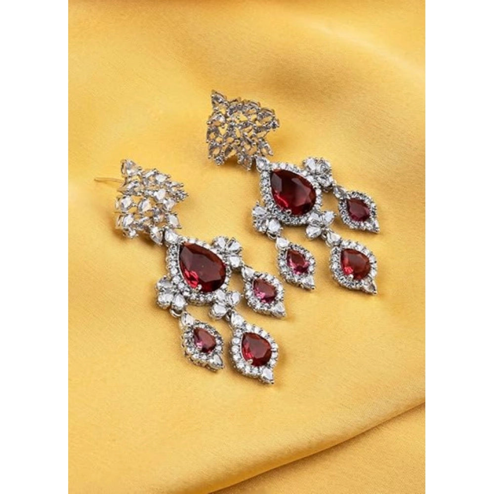 Women's brass silver plated drop earrings (red), elegant jewelry accessory for special occasions