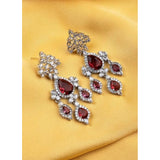 Women's brass silver plated drop earrings (red), elegant jewelry accessory for special occasions