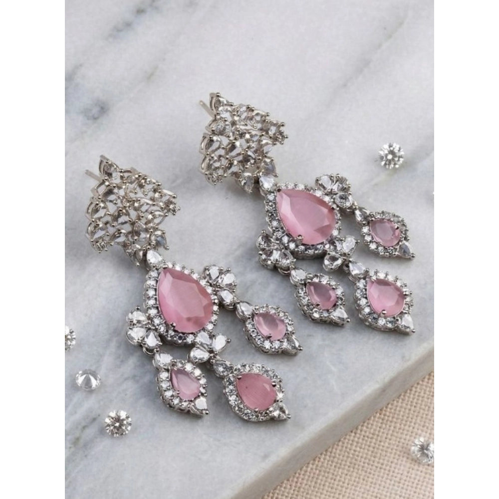 Pink brass silver plated drop earrings for women, ideal accessory for formal events