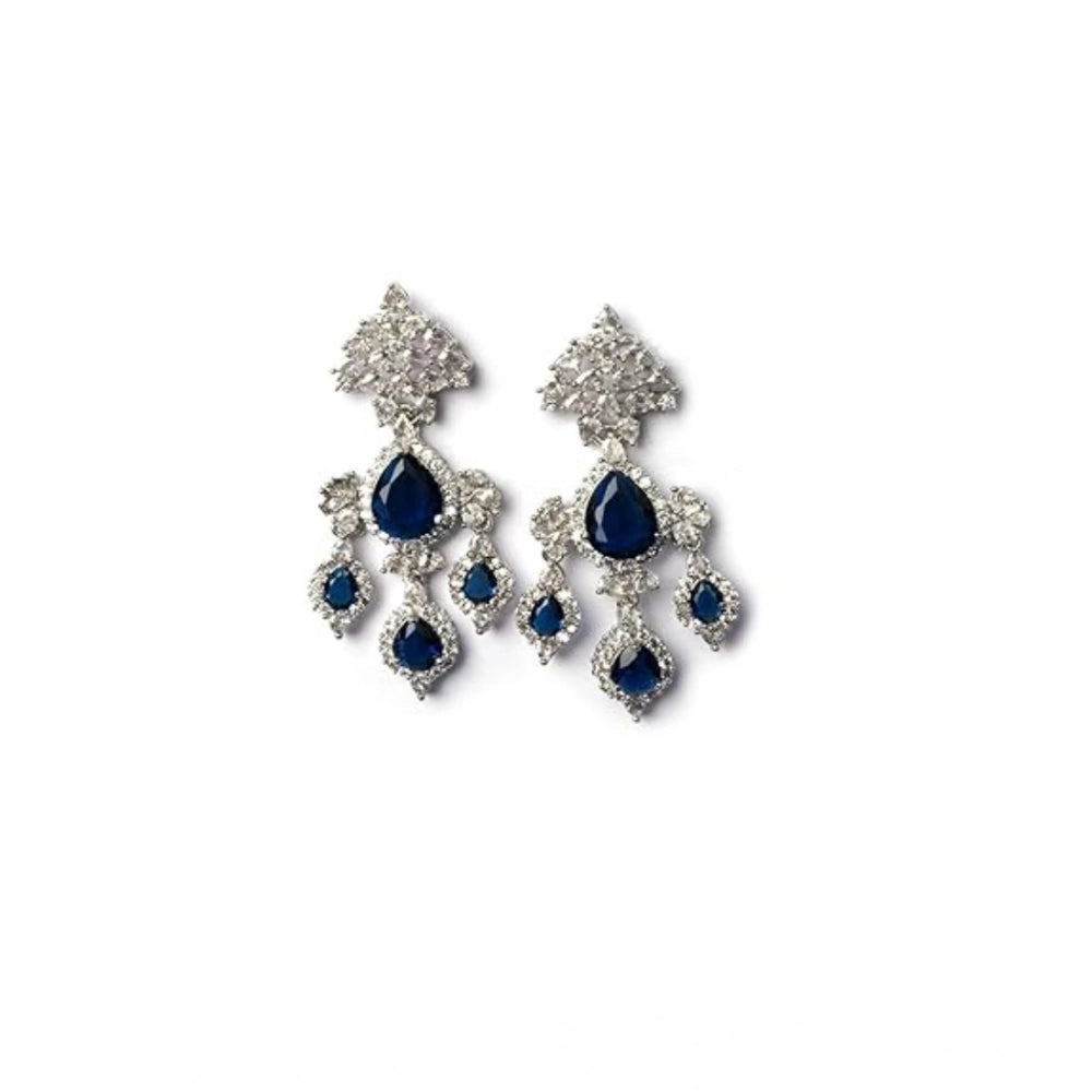 Women's blue brass silver-plated drop earrings, wear with ease and elegance