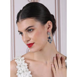 Blue brass silver plated drop earrings for women, keep dry after use