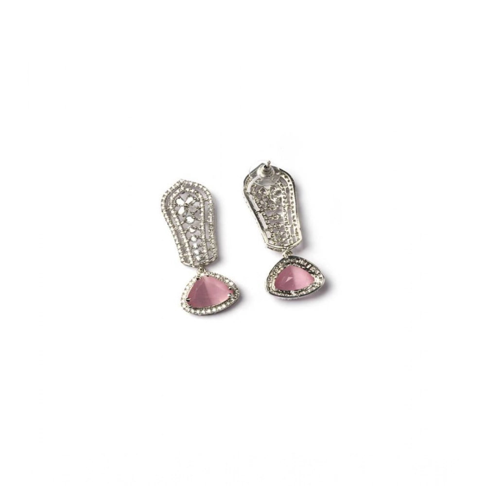 Pink brass silver-plated drop earrings for women, keep dry and avoid chemicals