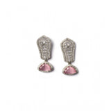 Women's pink brass silver plated drop earrings, elegant jewelry accessory for special occasions