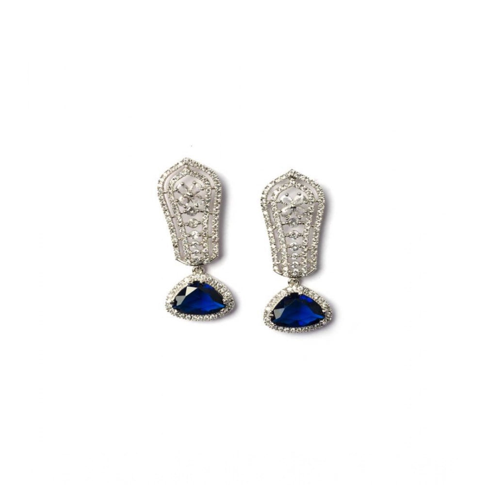 Blue brass silver plated drop earrings for women, delicate accessories on display