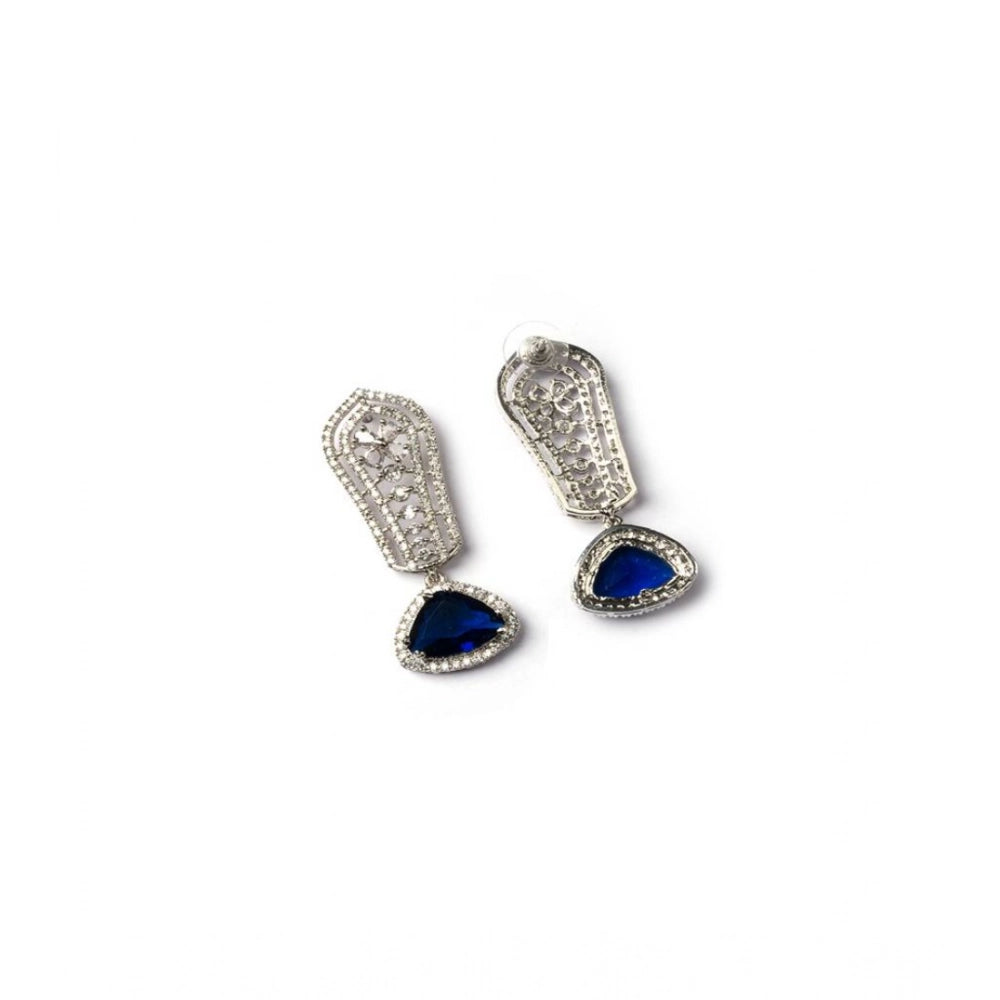Blue brass silver-plated drop earrings for women, keep dry and store safely