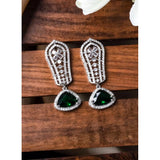Green brass silver plated drop earrings for women, ideal for accessories collection