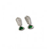 Women's brass silver plated green drop earrings, stylish jewelry accessory on display