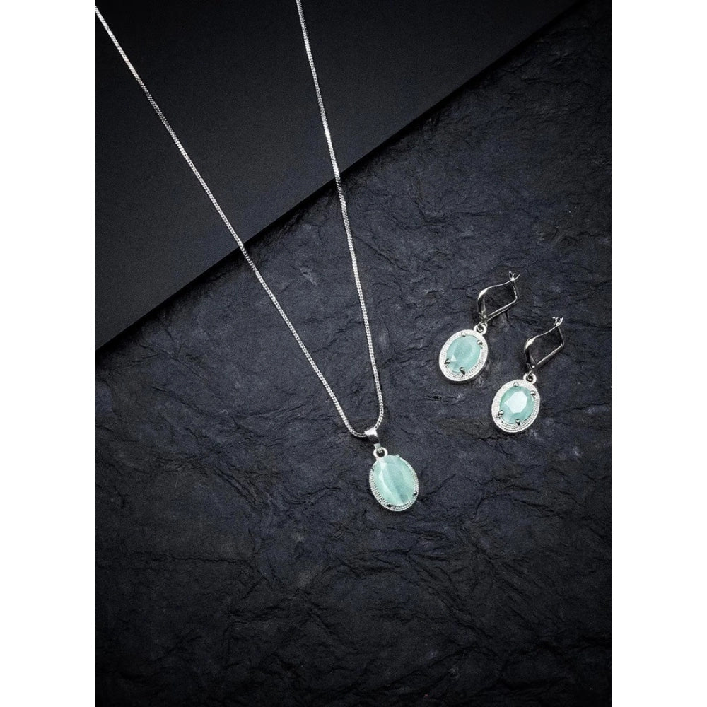 Turquoise brass silver plated pendant set for women, stylish jewelry accessory