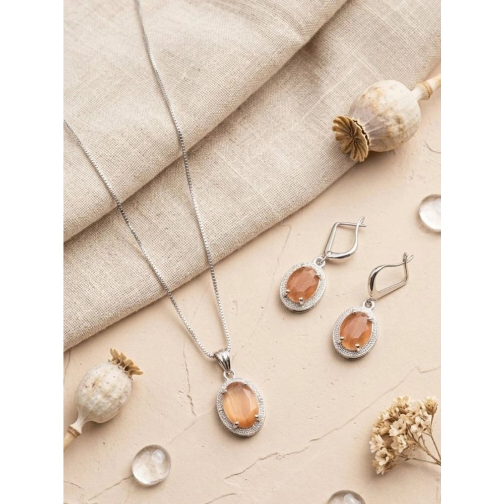 Orange brass silver plated pendant set for women, jewelry accessory on display