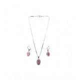 Pink brass silver-plated women's pendant set on jewelry stand, perfect for accessorizing formal wear, keep dry after use