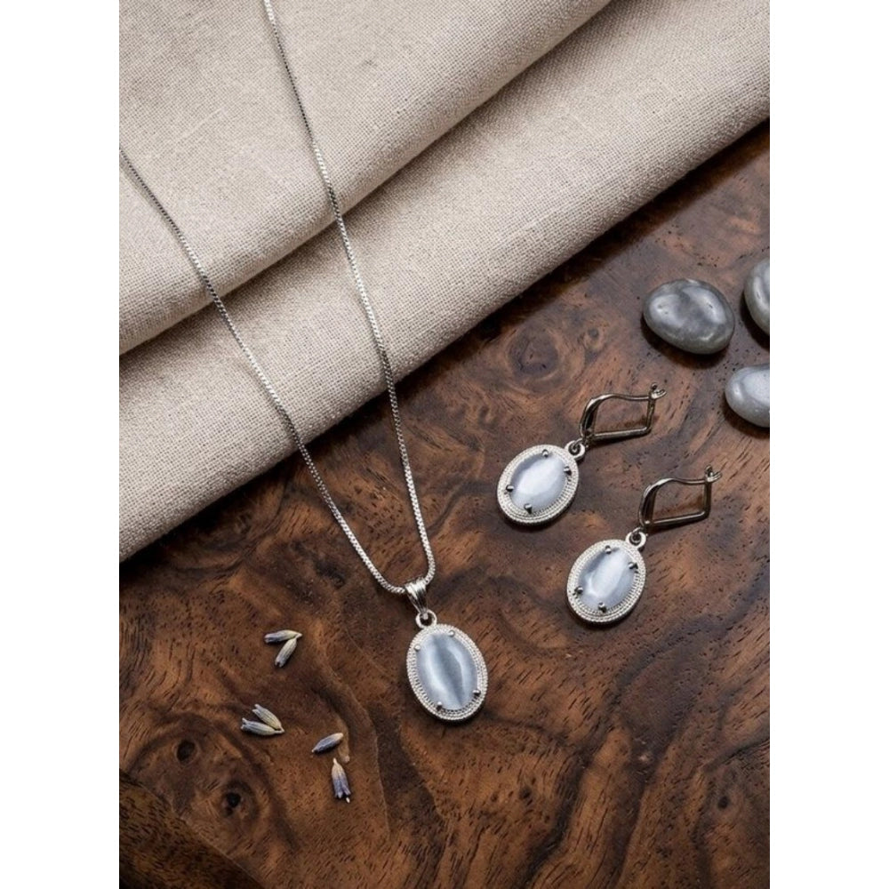 Grey brass silver plated pendant set for women, perfect accessory for formal events