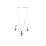 Grey brass silver plated pendant set for women, elegant jewelry accessory on display stand