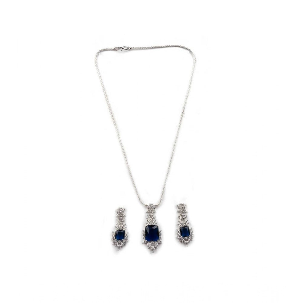 Blue brass silver-plated women's pendant set, elegant jewelry accessory on display
