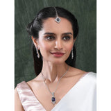 Blue brass silver-plated women's pendant set, luxurious jewelry accessory for formal occasions