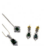 Green brass silver plated pendant set for women, elegant jewelry accessory