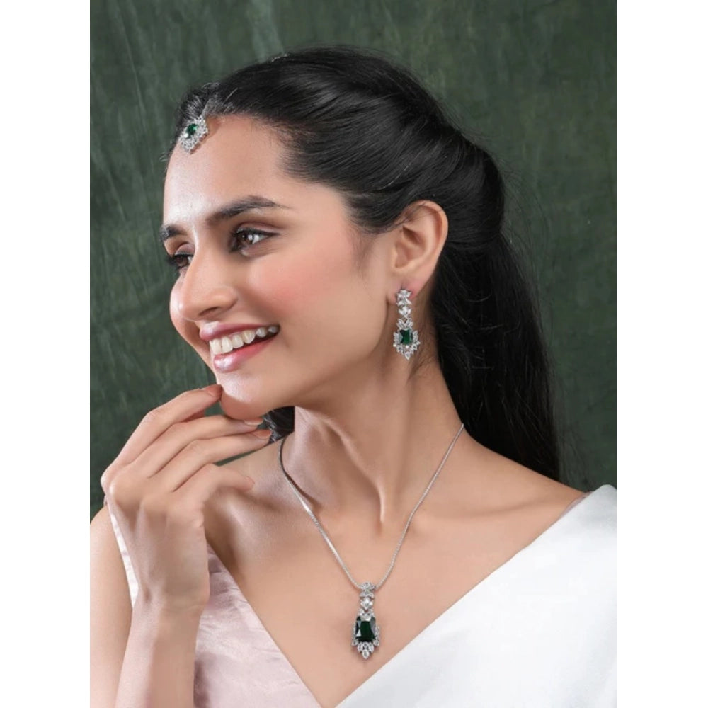 Green brass silver plated women's pendant set, sophisticated jewelry accessory - keep dry