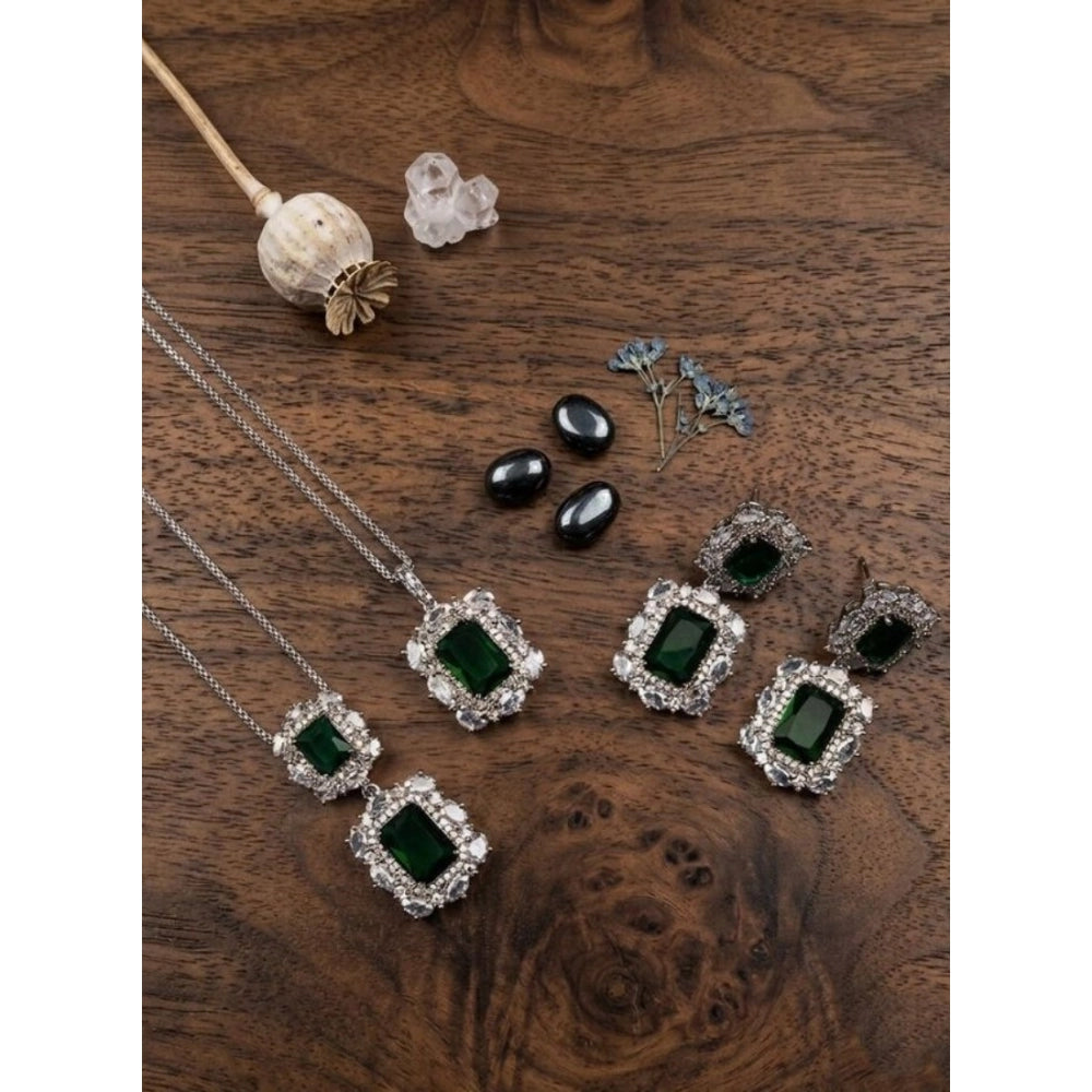 Green brass silver plated pendant set for women, ideal accessory for special occasions, keep dry and chemical-free storage recommended