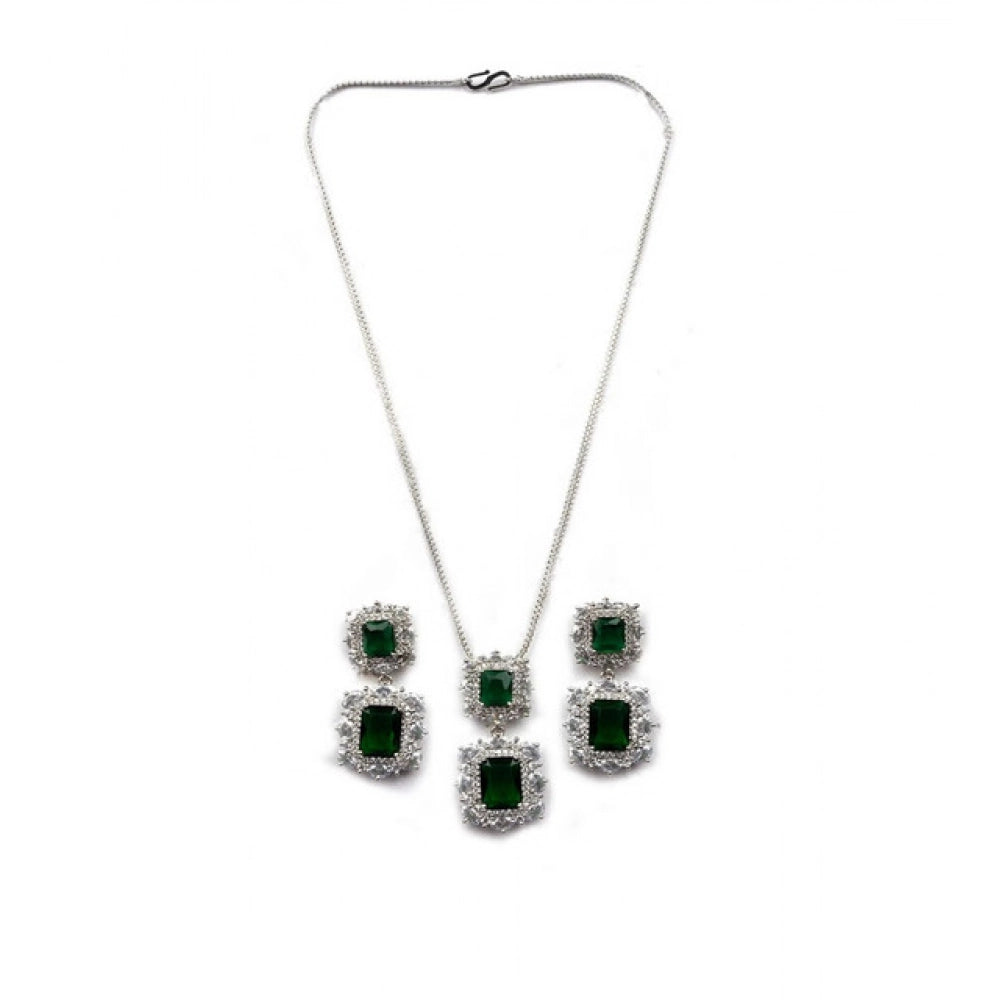 Green brass silver plated pendant set for women - jewelry accessory on display