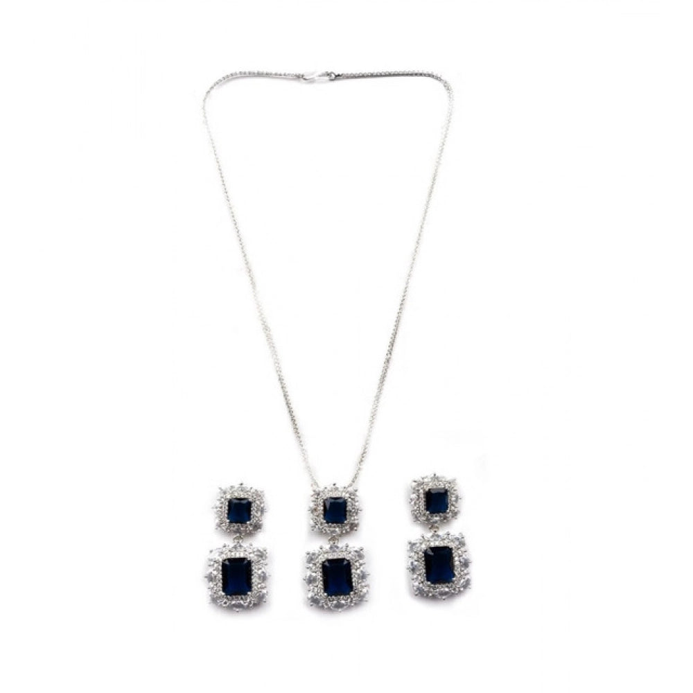 Blue brass silver plated pendant set for women - jewelry accessory on display