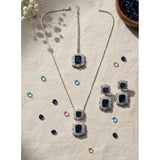 Blue brass silver plated pendant set for women, perfect accessory for formal events, keep away from water and chemicals