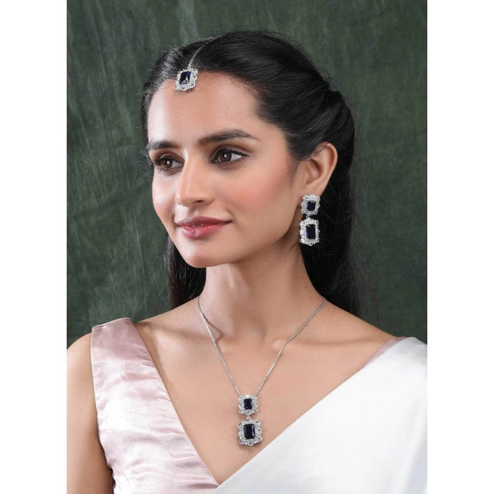 Blue brass silver plated pendant set for women, elegant jewelry accessory on display
