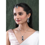 Blue brass silver plated pendant set for women, elegant jewelry accessory on display