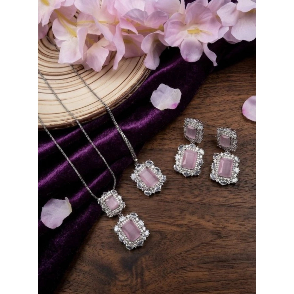 Pink brass silver-plated pendant set for women, jewelry accessory on display