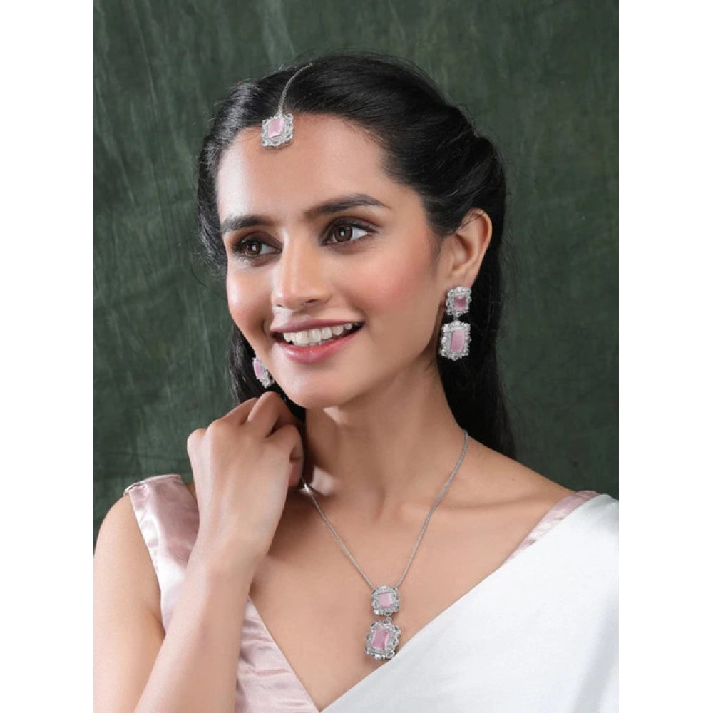 Pink brass silver plated pendant set for women, accessories for jewelry collection, keep dry after use