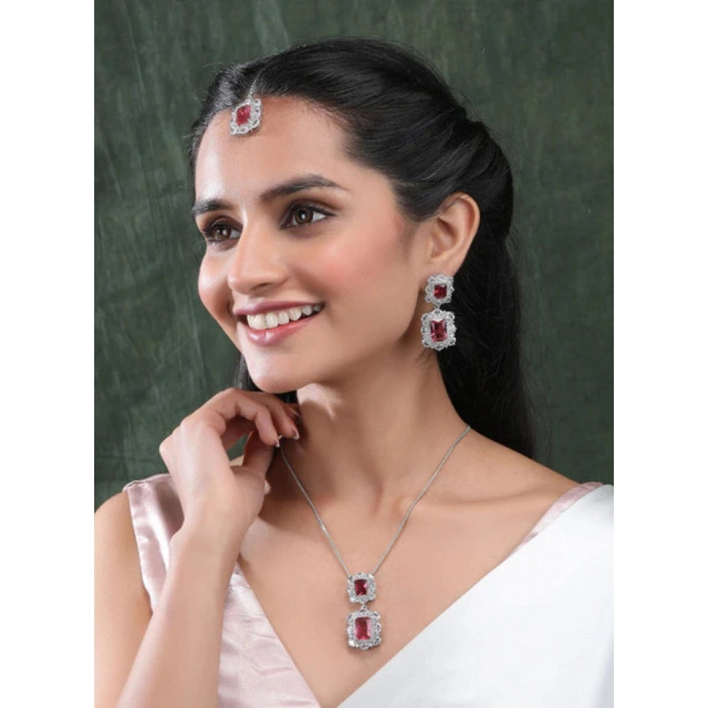 Red brass silver-plated pendant set for women, elegant accessory on display