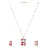 Red brass silver plated pendant set for women, wearable jewelry on display stand