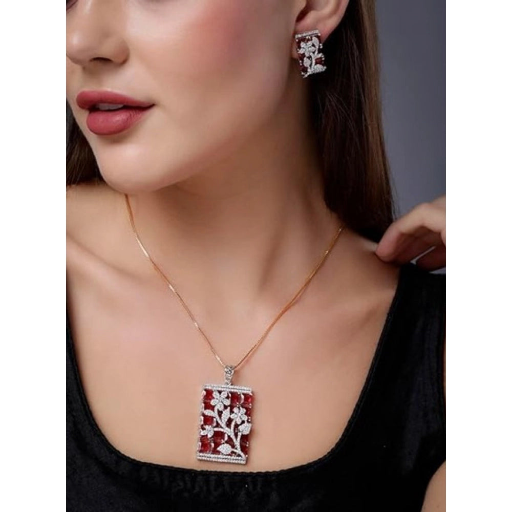 Red brass silver-plated pendant set for women, jewelry accessory on display