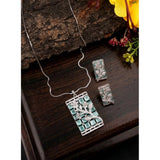 Turquoise brass silver plated pendant set for women, jewelry accessory on display