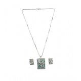 Turquoise brass silver-plated women's pendant set, featuring intricate design – jewelry accessory for special occasions, keep dry when storing