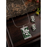 Green brass silver plated pendant set for women, sparkling jewelry accessory, keep dry and airtight storage